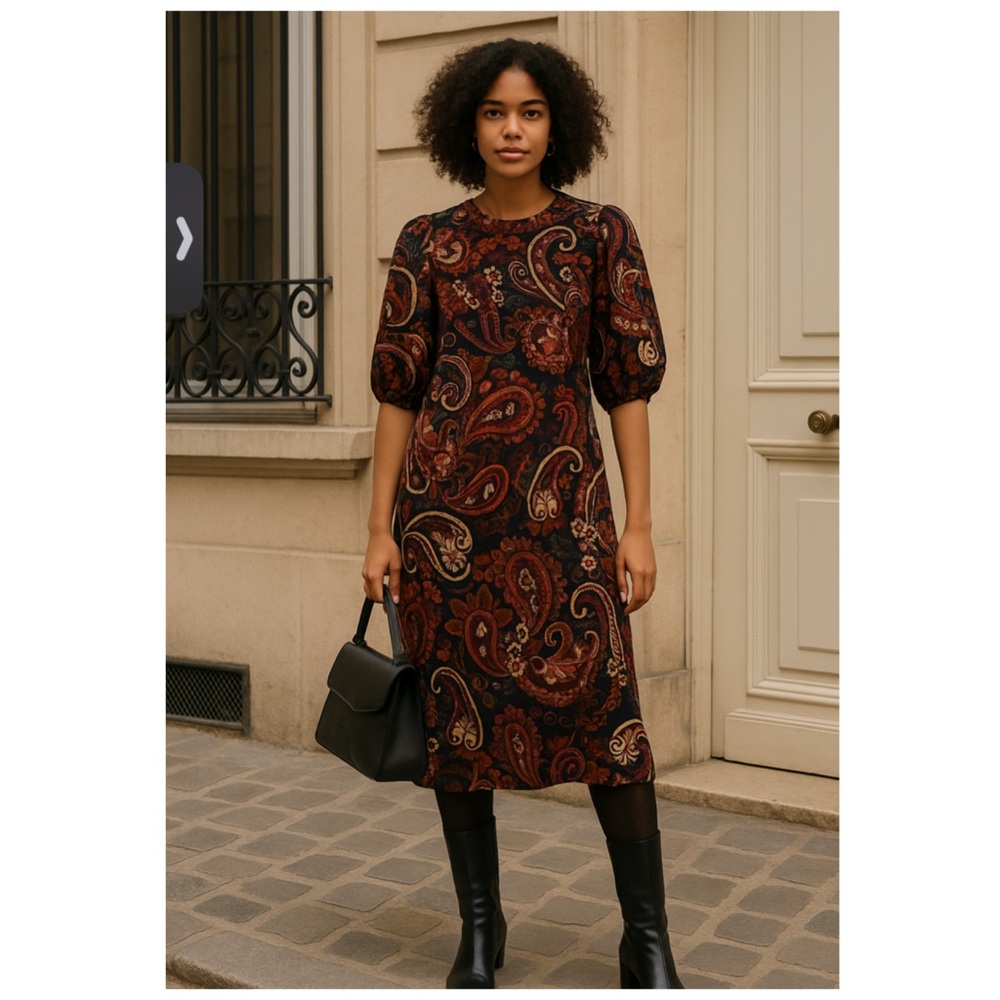 KACHEL x Anthropologie Paisley Puff Sleeve Midi Dress XS NWT Fall Boho - Picture 7 of 15